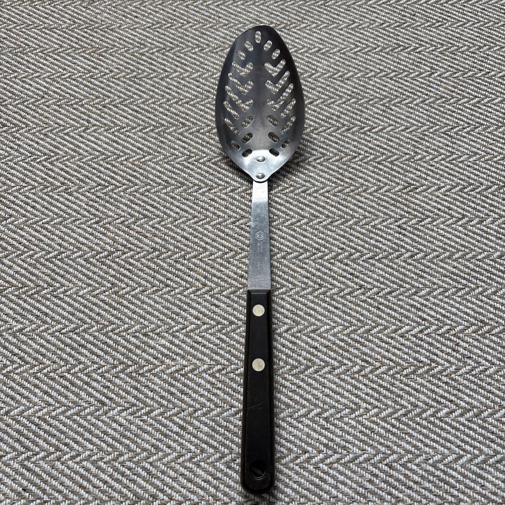 Vintage Montgomery Ward Stainless Steel Slotted Spoon 11.5" MW Hard Handle - Picture 2 of 5